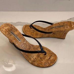 Black Patent Wedge Cork Sandal - Manolo Blahnik
